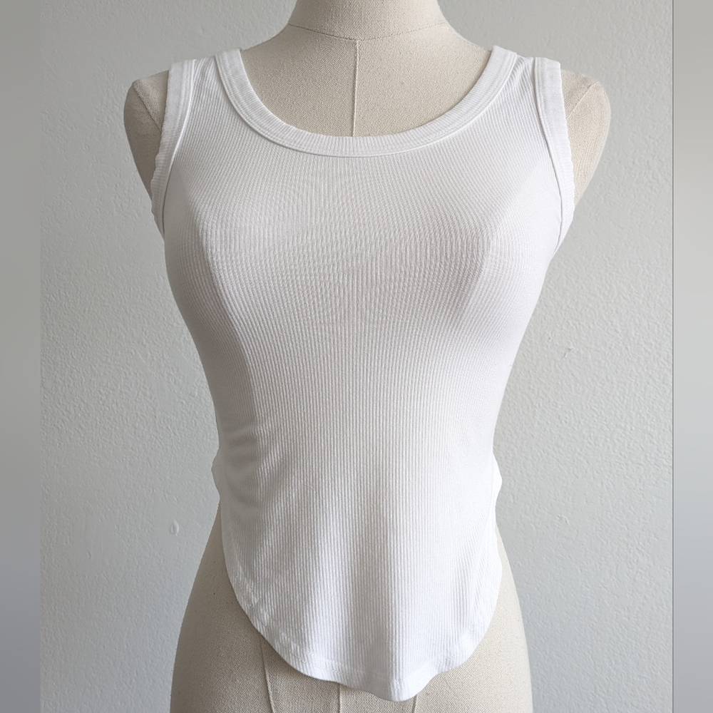 Sleeveless Ribbed High-Low Tank White - Picture 9 of 9